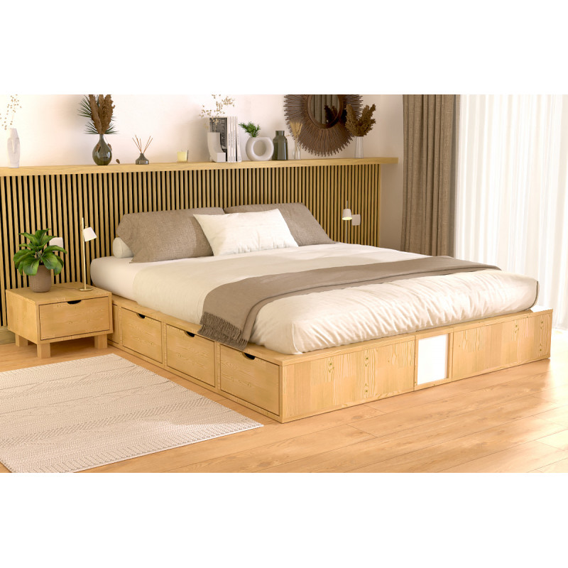 Cama con almacenaje 160x200 - barniz al agua miel