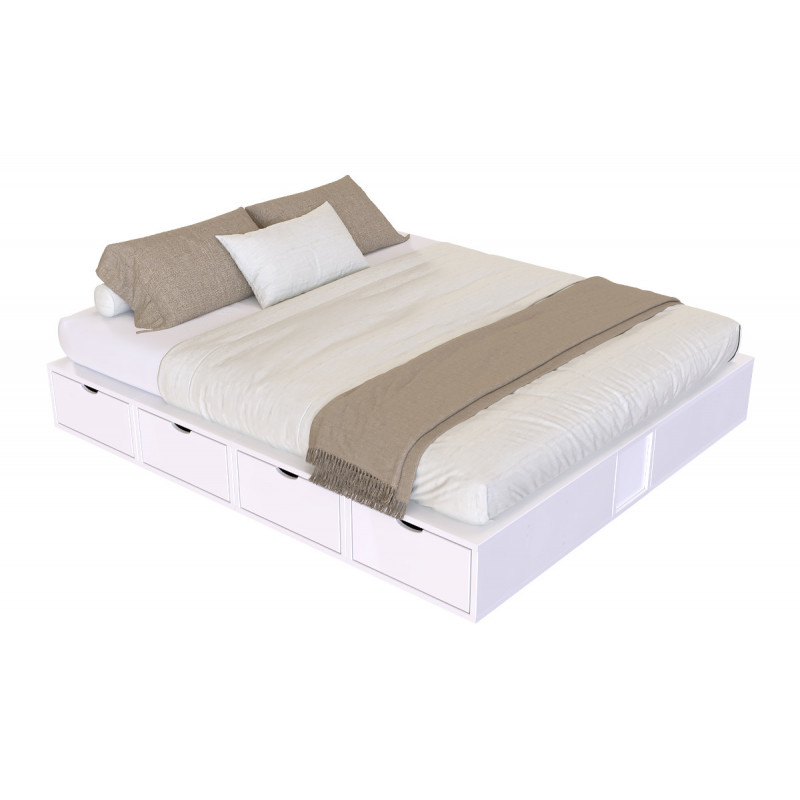 Lit avec rangements 160x200 - vernis à l'eau blanc