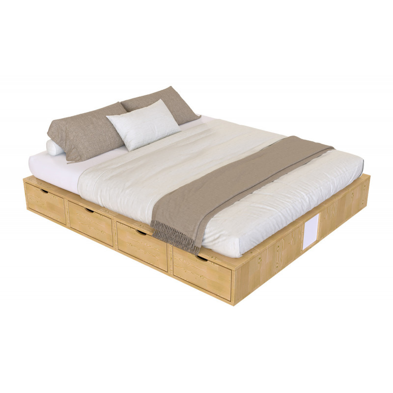 Cama matrimonio con cajones 160x200 - barniz al agua miel