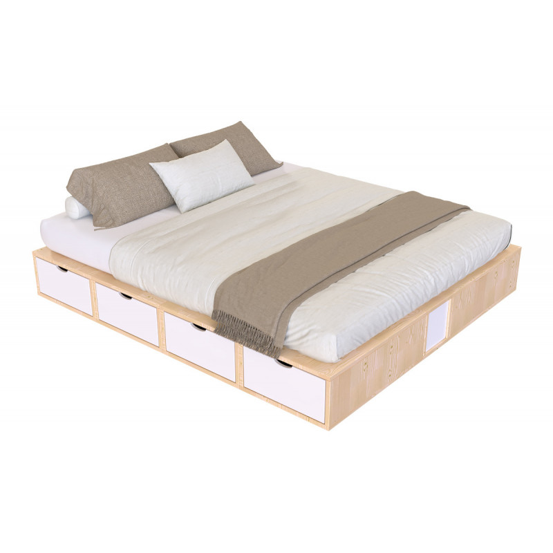 Letto matrimoniale con cassetti 160x200 - vernice all'acqua naturale/bianco