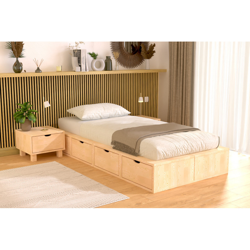 Stauraumbett 90x200 in roher Ausführung