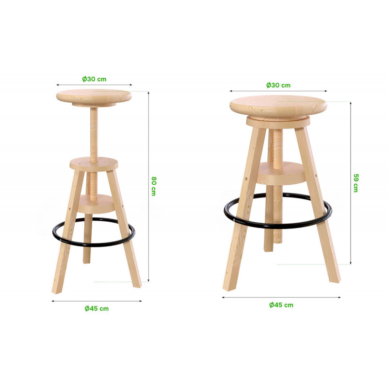 Wooden bar stool with screw | ABC Meubles