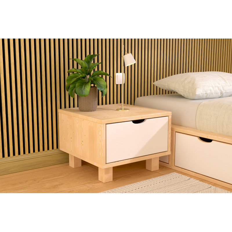 Comodino a cubo - vernice satinata bicolore legno/bianco