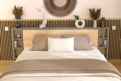 Opzione di stoccaggio con nicchie regolabili per la testiera