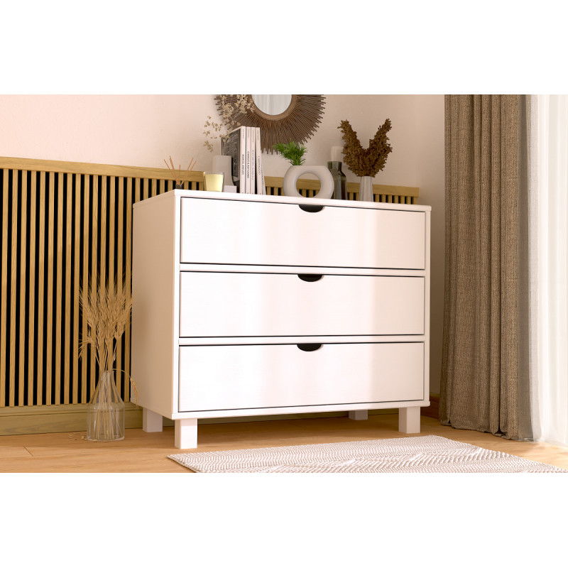 Cómoda 3 cajones CUBO - acabado lacado blanco al agua