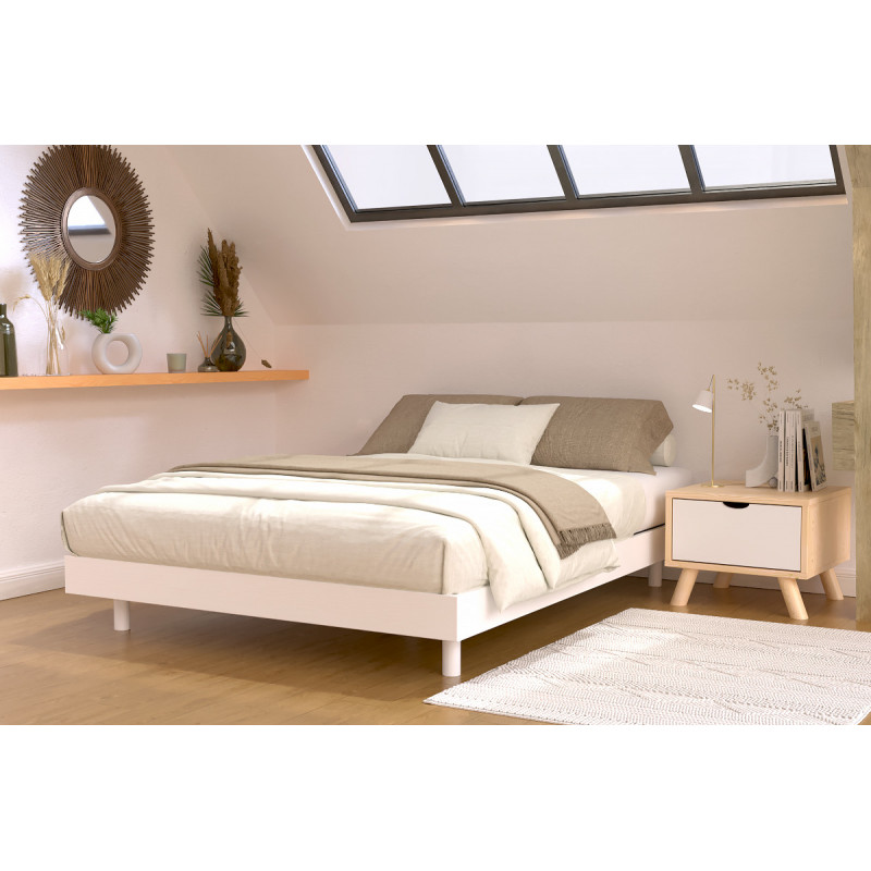 Letto in legno massiccio 140x190 prodotto in Francia - finitura bianca