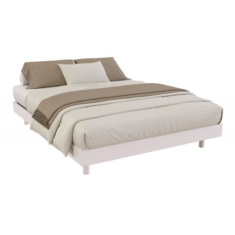 Cama de madera maciza 160x200 con somier Kit France - barniz al agua blanco