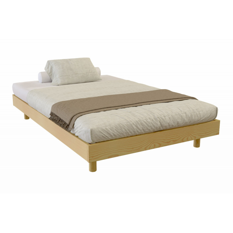 Kit France double slatted bed in solid wood - honey varnish