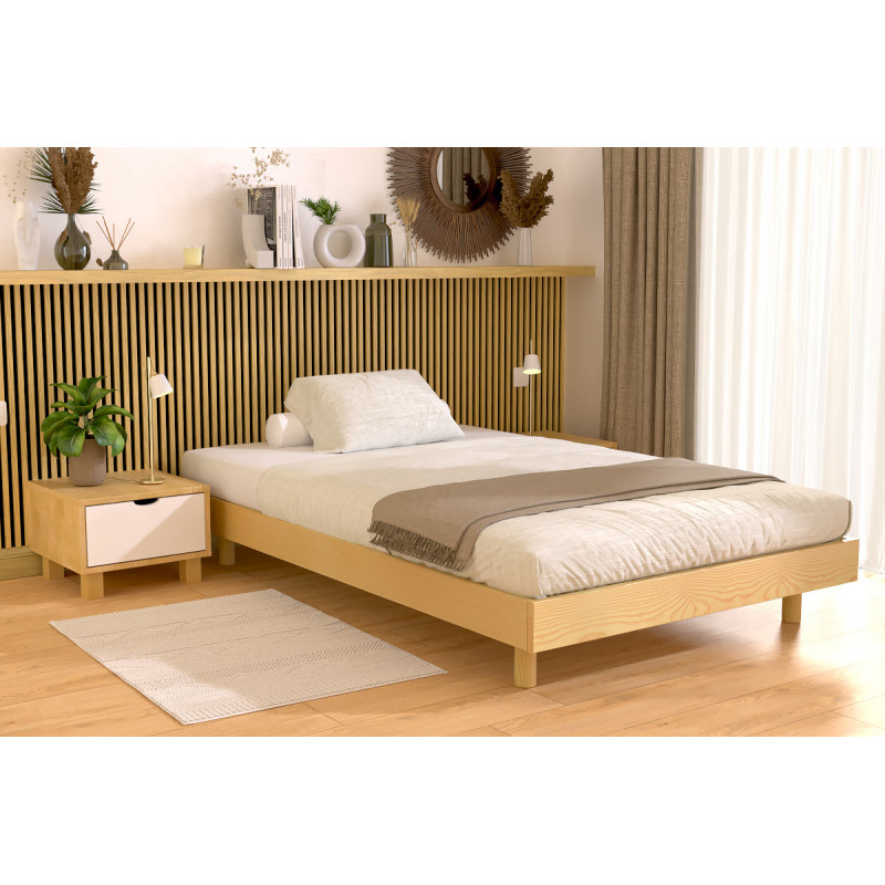 120x190 Kit France slat beds in solid wood with honey satin varnish