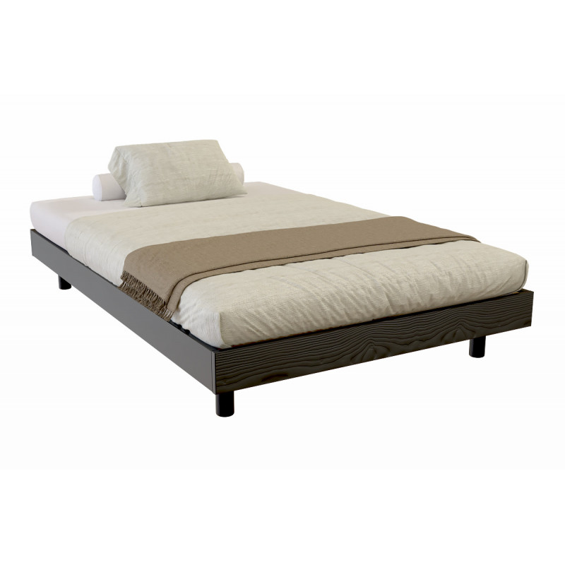 Kit France double slatted bed in solid wood - black varnish