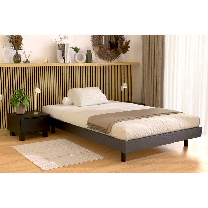 120x190 Kit France slats bed in solid wood with black satin varnish