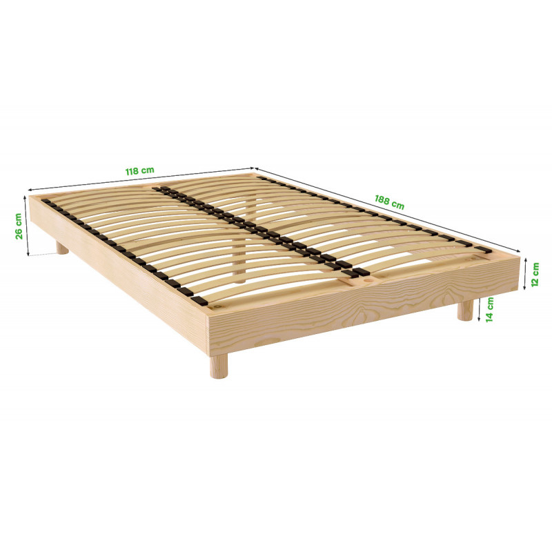 120x190 slatted bed base Kit France in solid pine
