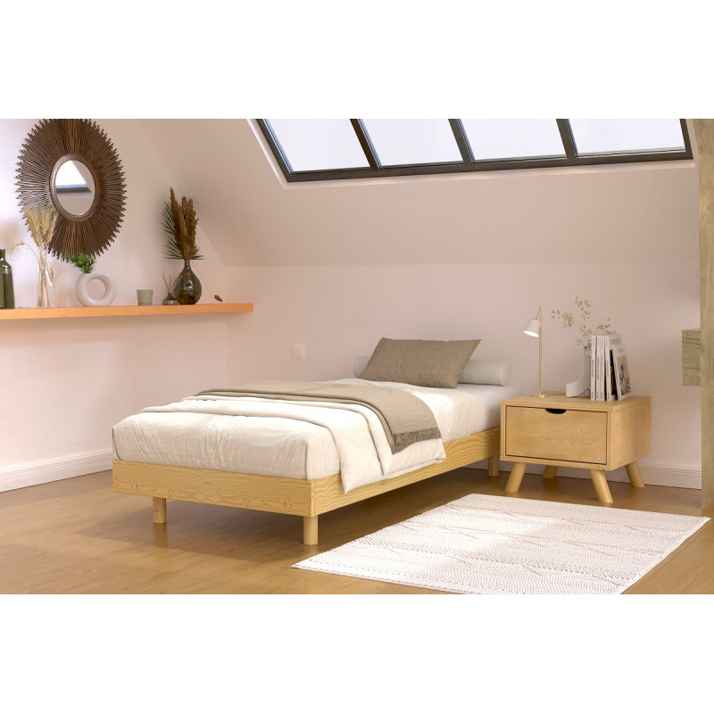70x190 slat beds Kit France made from solid wood - honey water-based varnish