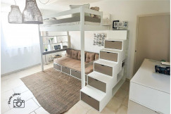 Lit mezzanine bois 90x200 Sylvia avec escalier cube