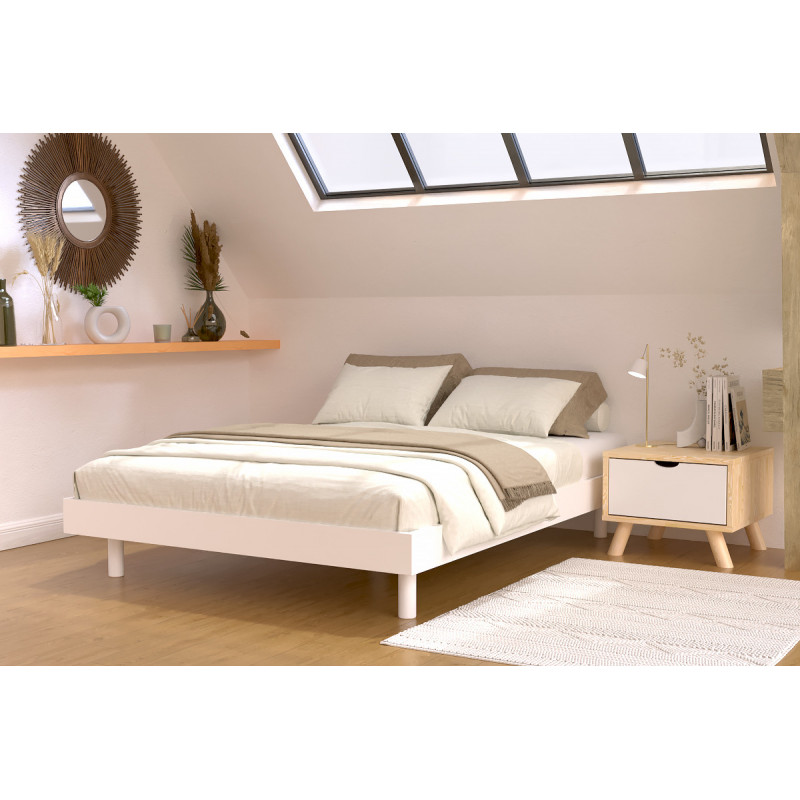 letto in legno massello 140x200 Kit Noé vernice bianca