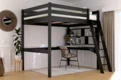 Lit mezzanine 2 places bois Sylvia 140x190 échelle inclinée