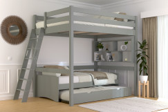 Letto a soppalco 140x190 legno con scala Sylvia scala inclinata