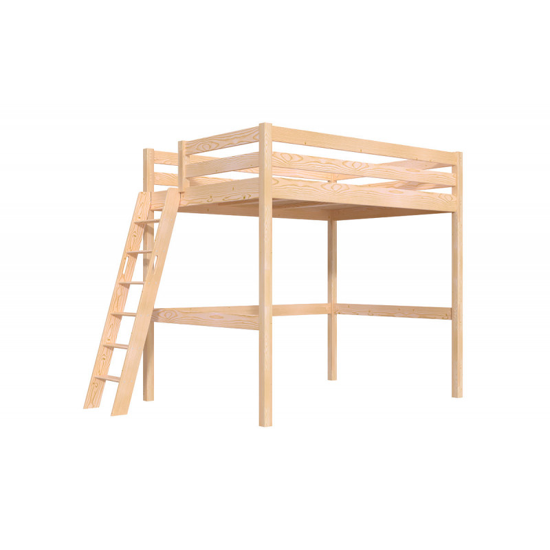 Wooden high sleeper bed Sylvia 140x190 inclined ladder