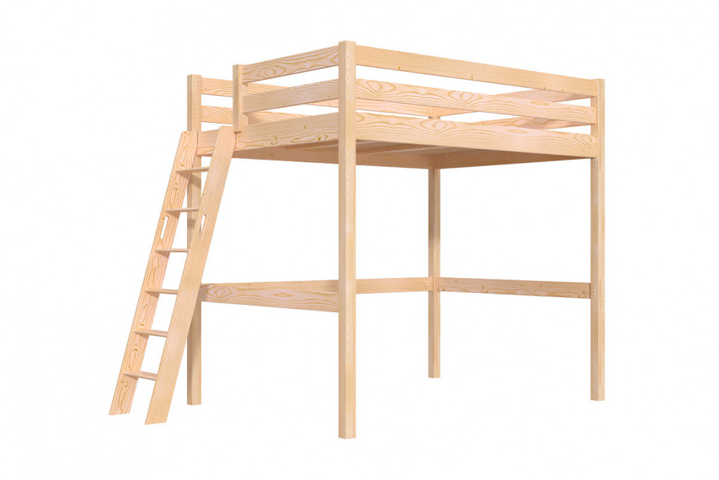 Wooden high sleeper bed Sylvia 140x190 inclined ladder