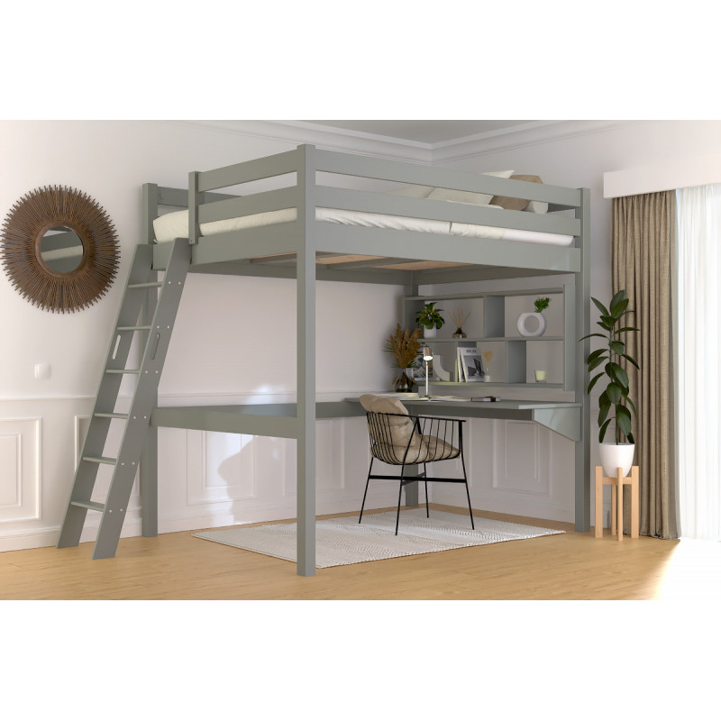 Letto soppalco 140x190 scala inclinata con vernice grigia all'acqua