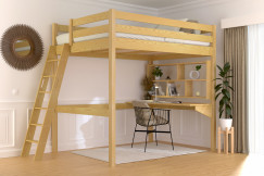 Letto a soppalco 140x190 legno con scala Sylvia scala inclinata