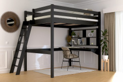 Lit mezzanine 2 places bois Sylvia 140x190 échelle inclinée