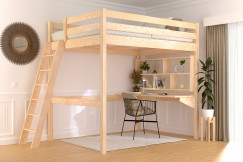 Lit mezzanine 2 places bois Sylvia 140x200 échelle inclinée