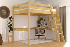 Cama alta de madera Sylvia 140x200 escalera inclinada