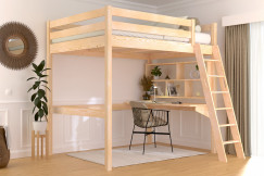 Lit mezzanine 2 places bois Sylvia 140x200 échelle inclinée