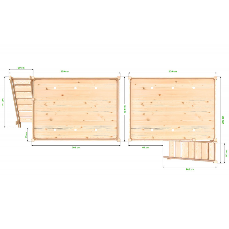 Cama elevada en pino macizo con escalera miller