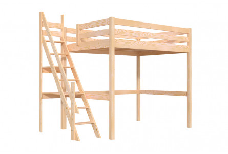 Hochbett 140x200 aus holz Sylvia mit Mülertreppe