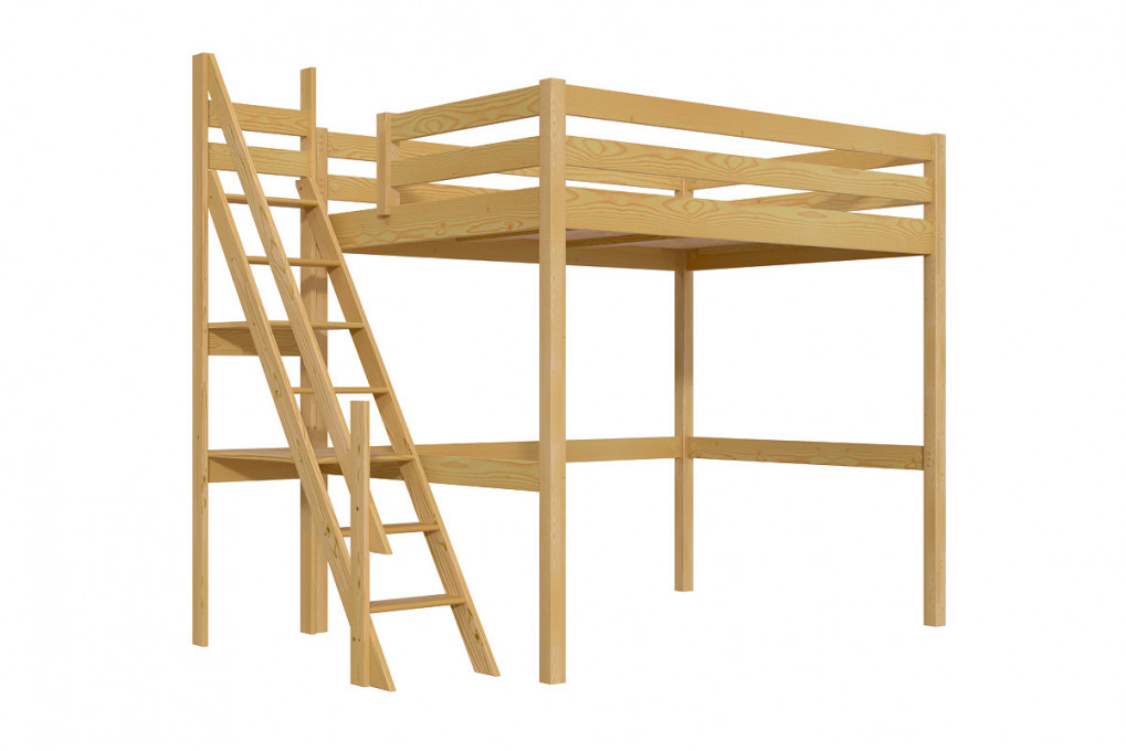 Lit mezzanine bois 140x200 Sylvia avec escalier de meunier