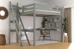 Lit mezzanine bois 140x200 Sylvia avec escalier de meunier