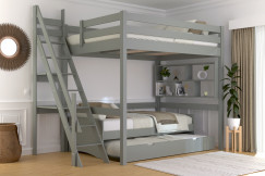 Lit mezzanine bois 140x200 Sylvia avec escalier de meunier
