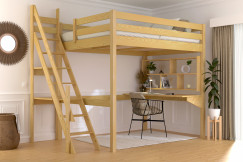 Lit mezzanine bois 140x200 Sylvia avec escalier de meunier