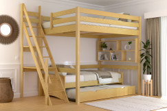 Lit mezzanine bois 140x200 Sylvia avec escalier de meunier
