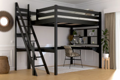 Lit mezzanine bois 140x200 Sylvia avec escalier de meunier