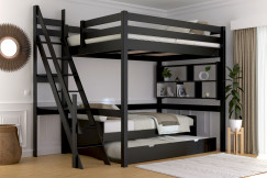 Lit mezzanine bois 140x200 Sylvia avec escalier de meunier