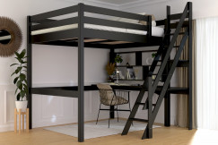 Lit mezzanine bois 140x200 Sylvia avec escalier de meunier