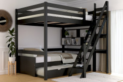 Lit mezzanine bois 140x200 Sylvia avec escalier de meunier