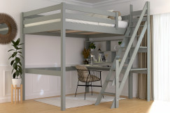 Lit mezzanine bois 140x200 Sylvia avec escalier de meunier