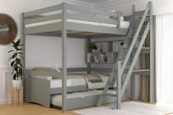 Lit mezzanine bois 140x200 Sylvia avec escalier de meunier