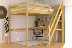 Lit mezzanine bois 140x200 Sylvia avec escalier de meunier