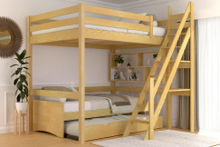 Lit mezzanine bois 140x200 Sylvia avec escalier de meunier