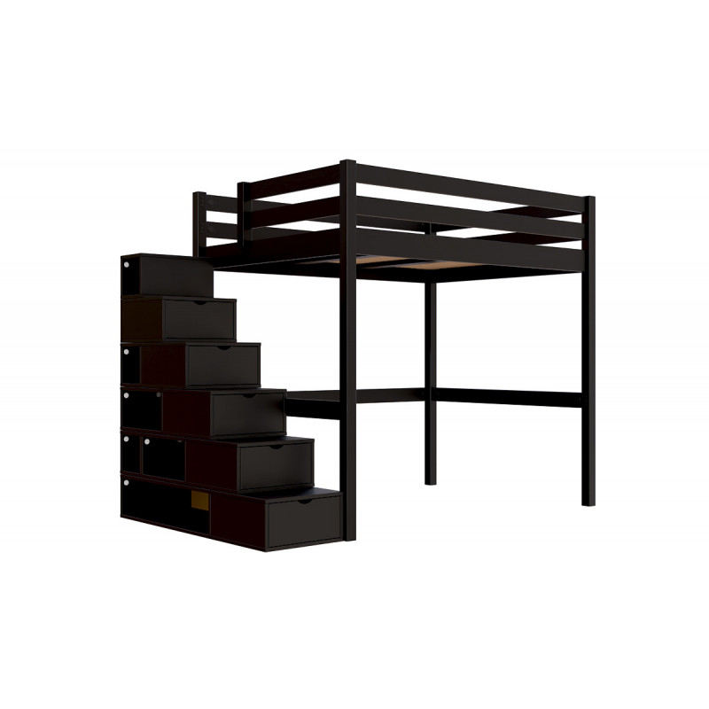 Letto a soppalco legno con scala cubo Sylvia - 140x200