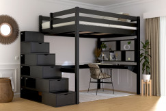 Letto a soppalco legno con scala cubo Sylvia - 140x200