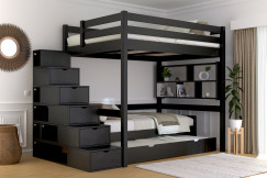 Letto a soppalco legno con scala cubo Sylvia - 140x200