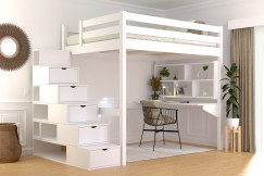 Letto a soppalco legno con scala cubo Sylvia - 140x200