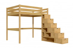 Lit mezzanine bois 140x200 Sylvia avec escalier cube