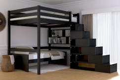 Letto a soppalco legno con scala cubo Sylvia - 140x200